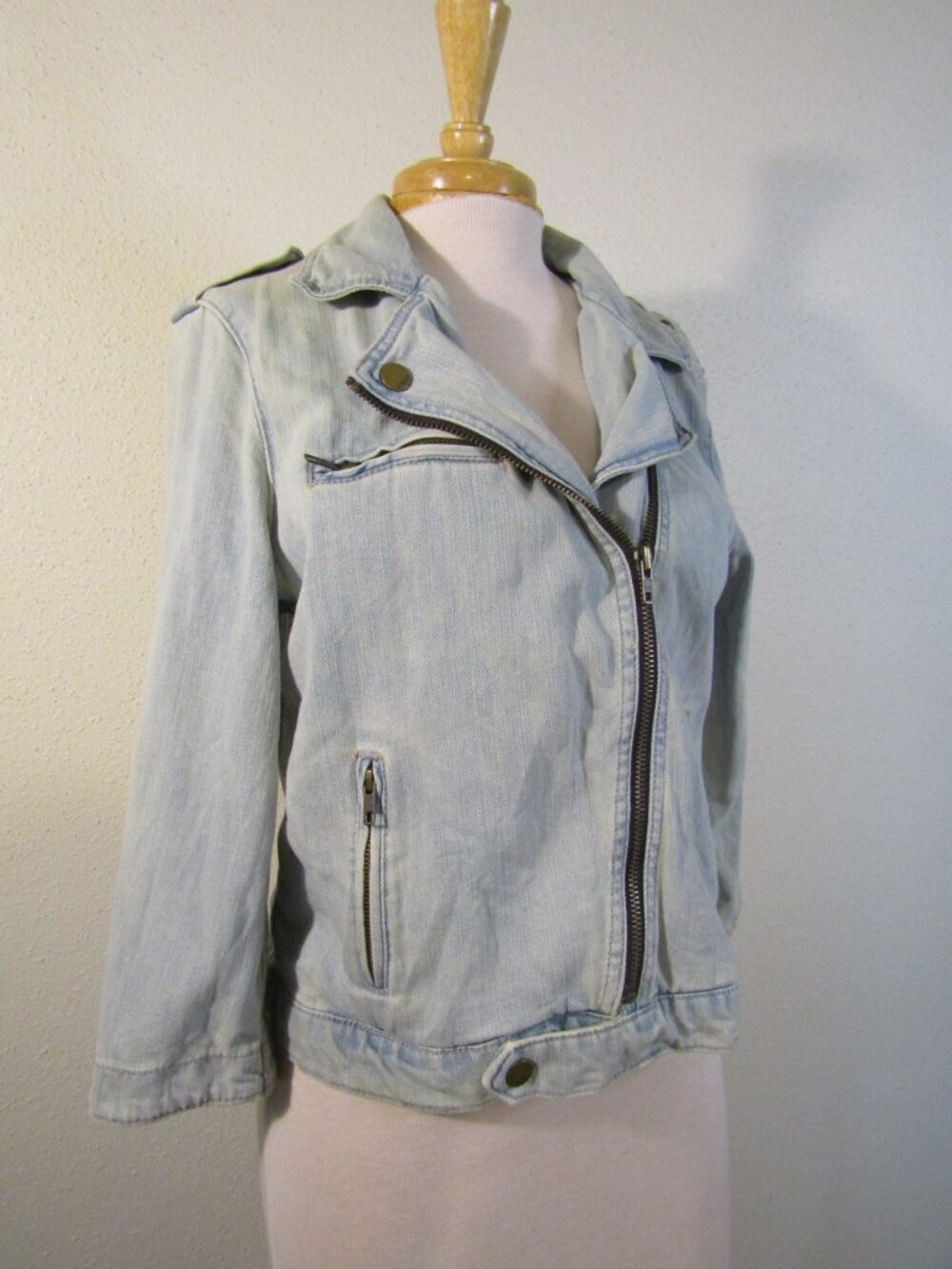 Bleached Denim Moto Jacket with Great Details